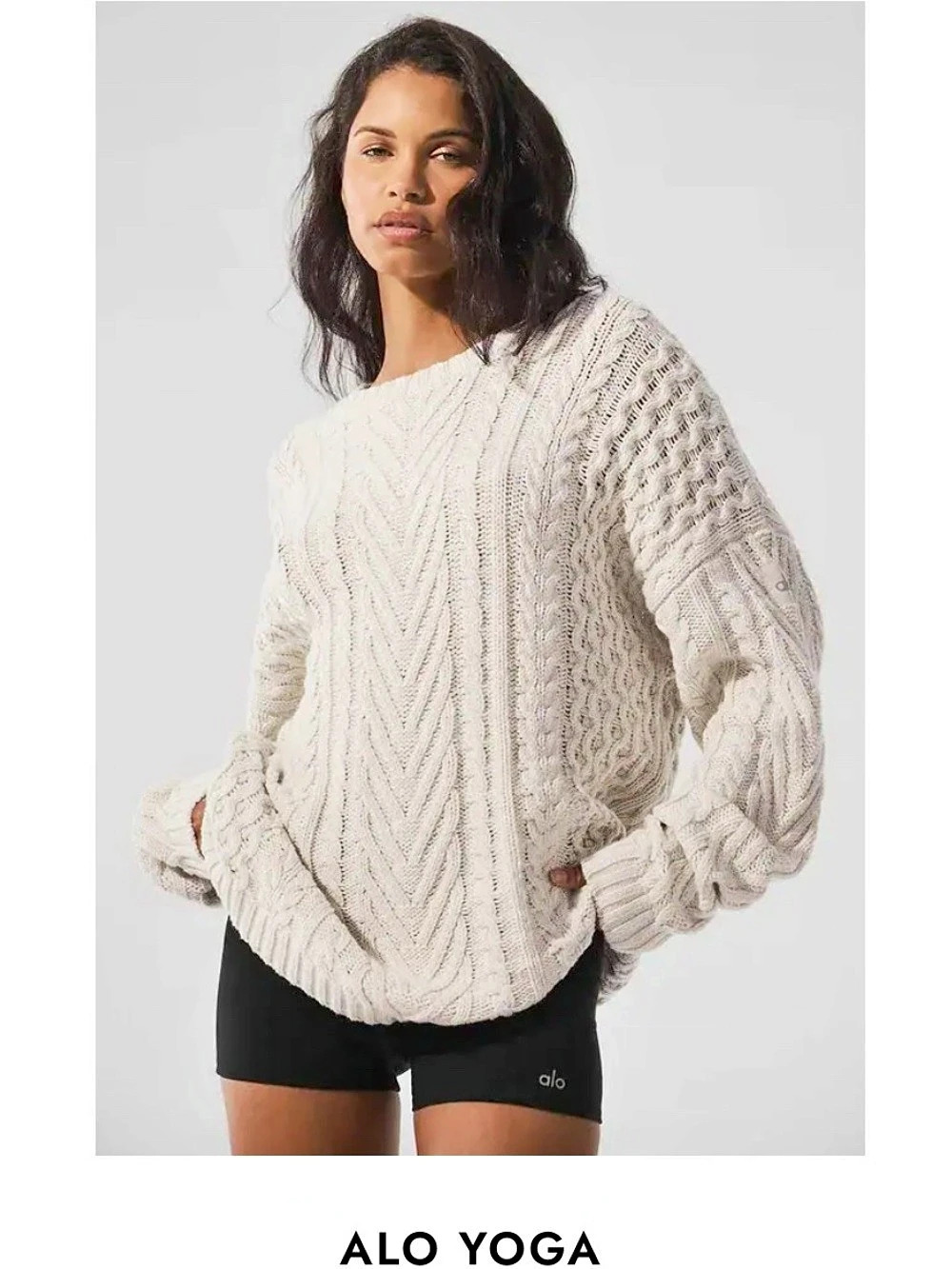 NWOT Alo Yoga Cable Knit Crew Neck Sweater White